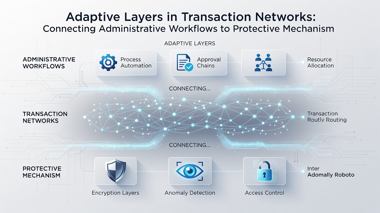 Illustration of data flow between administrative workflows and protective mechanisms via adaptive layers