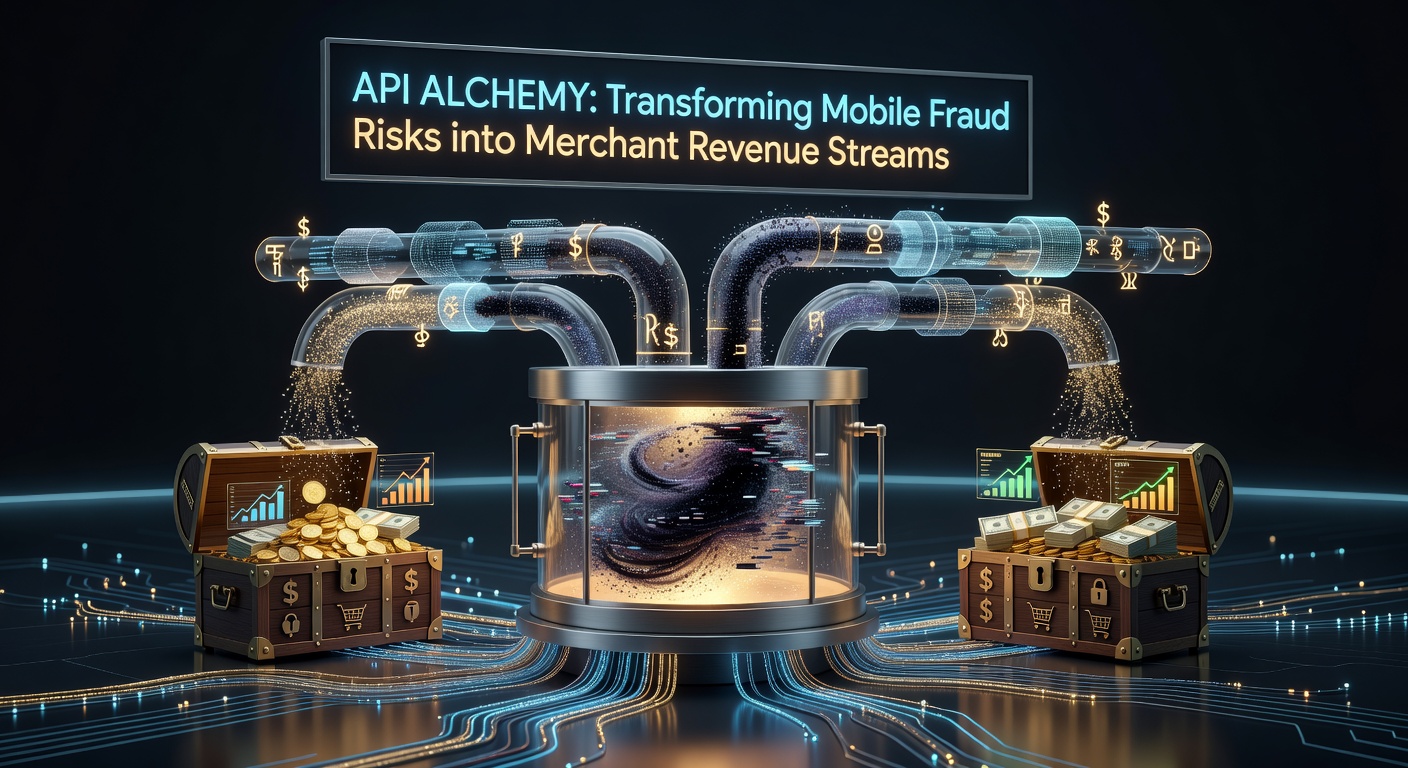 Graph depicting fraud risk conversion rates rising sharply with API integrations, overlaid on merchant revenue charts from 2025-2026