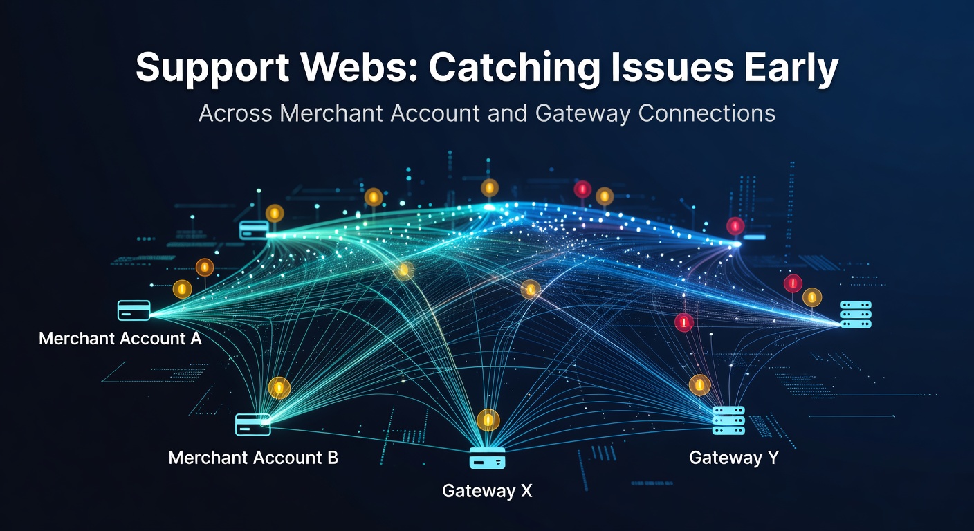 Screenshot of a support web dashboard displaying live alerts across merchant accounts and gateway nodes