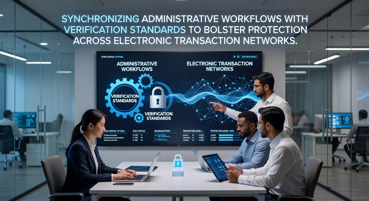 Illustration of synchronized administrative workflows integrated with verification standards across electronic transaction networks